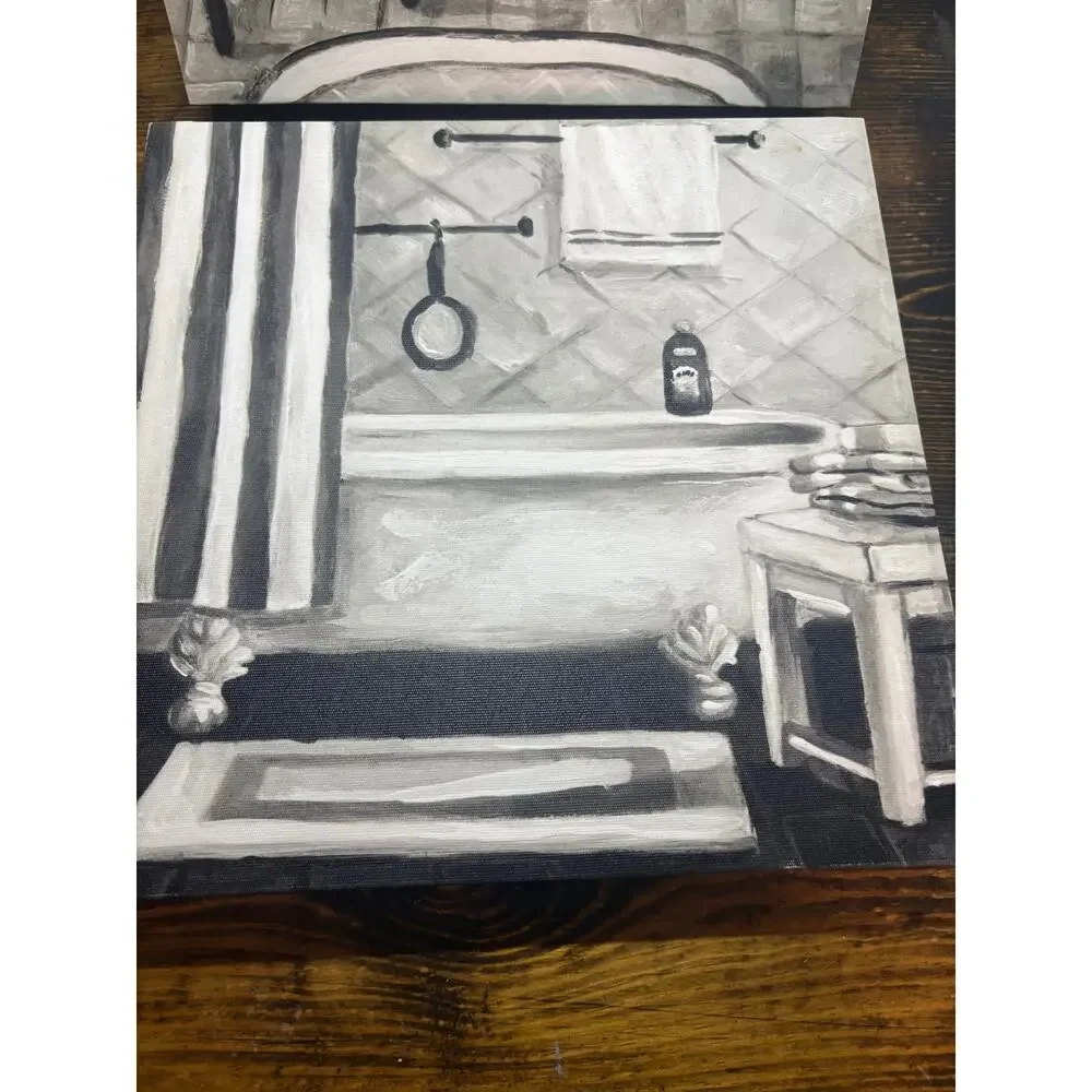 Set Of Two Black And White Bathroom Wall Decor